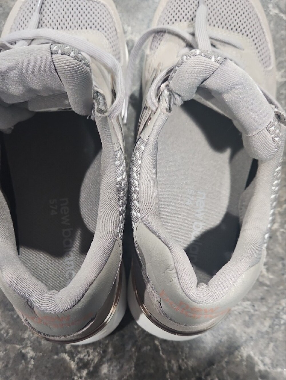 New Balance 574 Womens Sneakers in Gray with Rose-Gold Accent Size 7 - Picture 7 of 8
